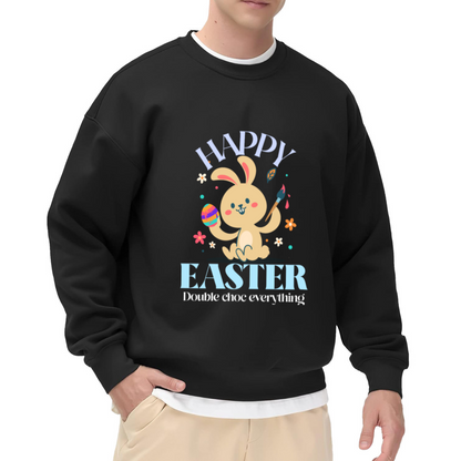 Happy Easter Bunny Painting Eggs Sweatshirt | Cute Cartoon Rabbit with Paintbrush Graphic Crewneck, Spring Holiday Pullover Top, Festive Gift for Women Men