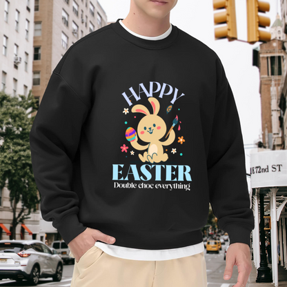 Happy Easter Bunny Painting Eggs Sweatshirt | Cute Cartoon Rabbit with Paintbrush Graphic Crewneck, Spring Holiday Pullover Top, Festive Gift for Women Men