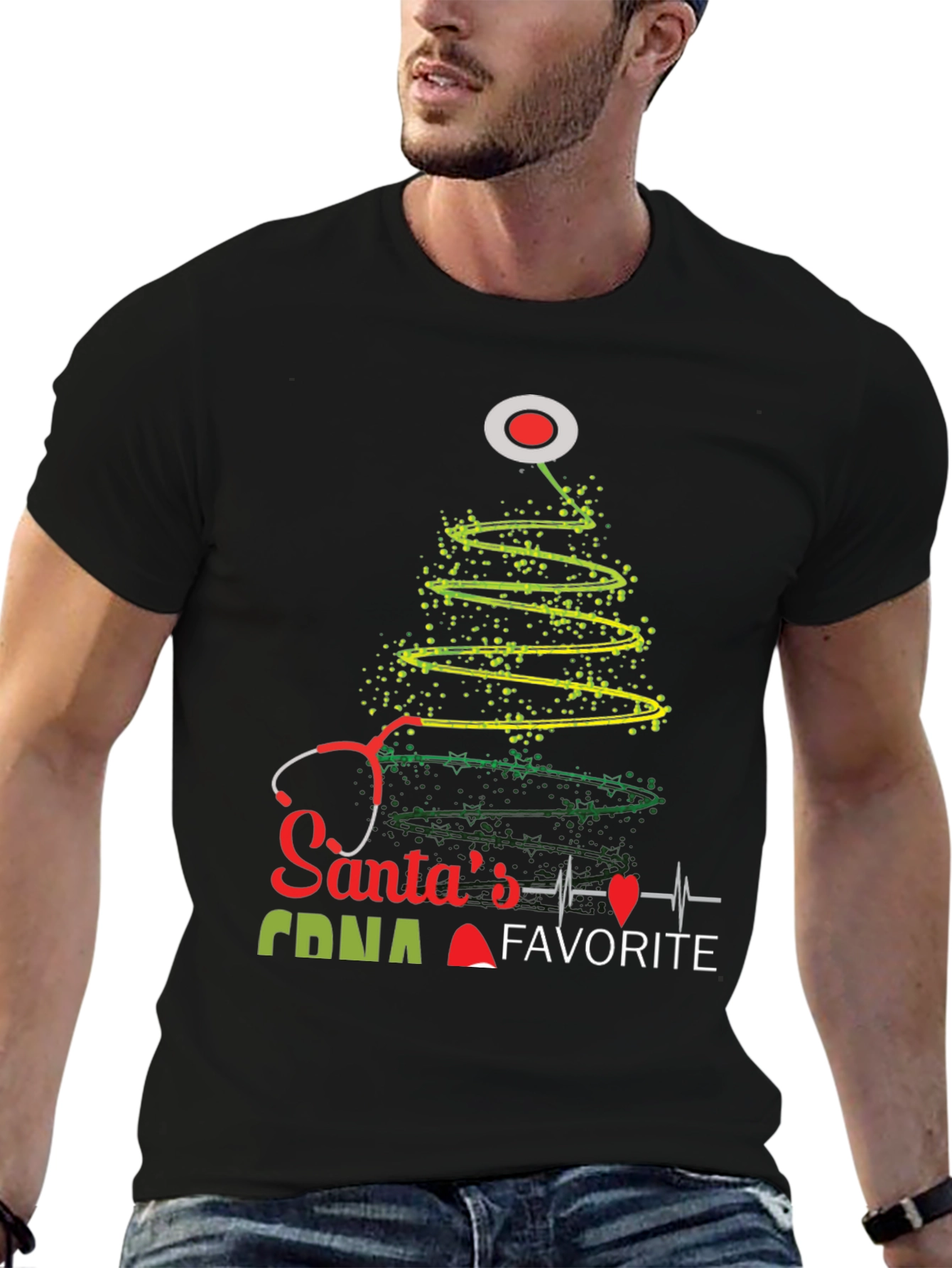 Santas Favorite CNA Christmas Tree Stethoscope T-Shirt
