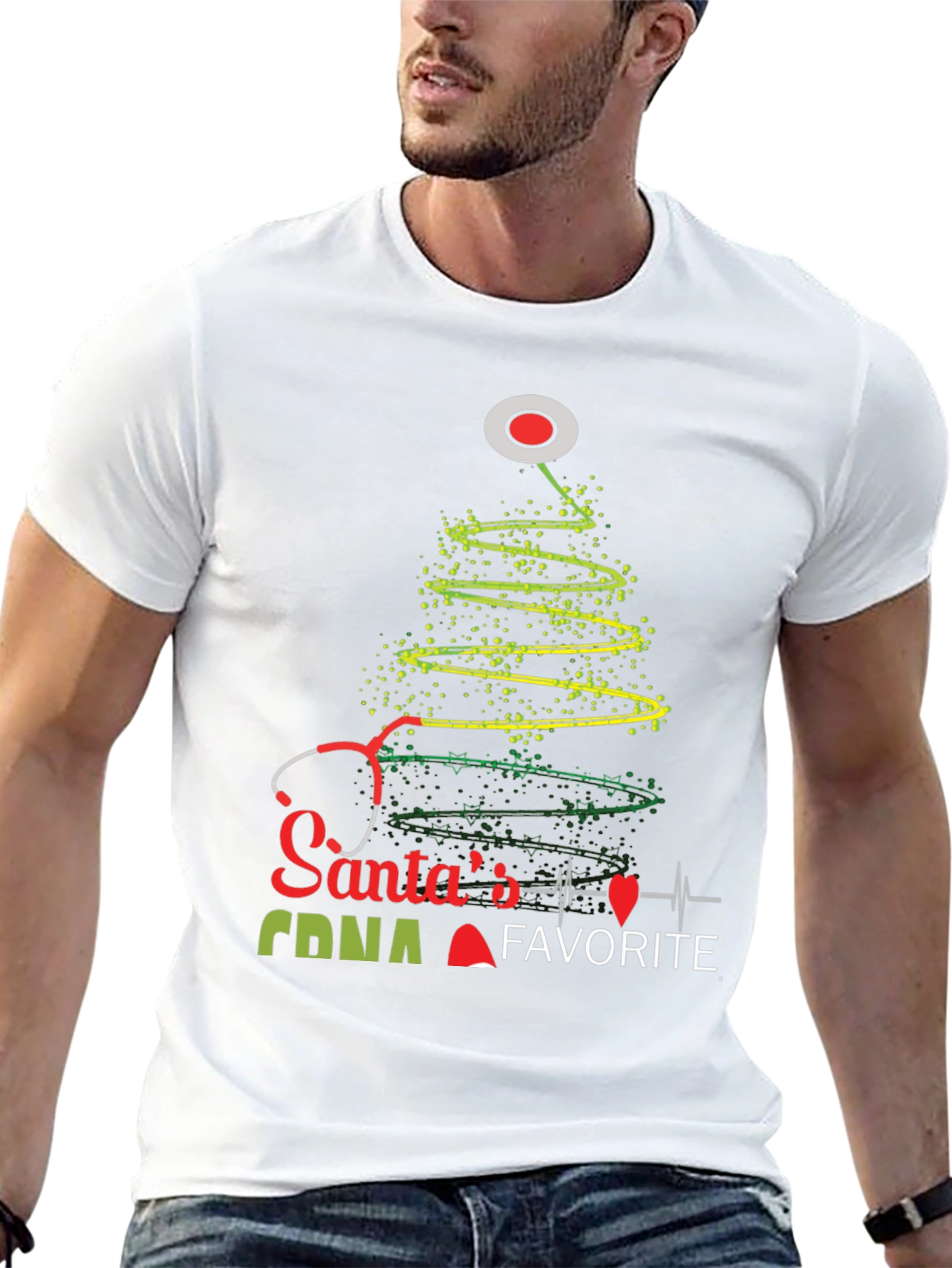 Santas Favorite CNA Christmas Tree Stethoscope T-Shirt