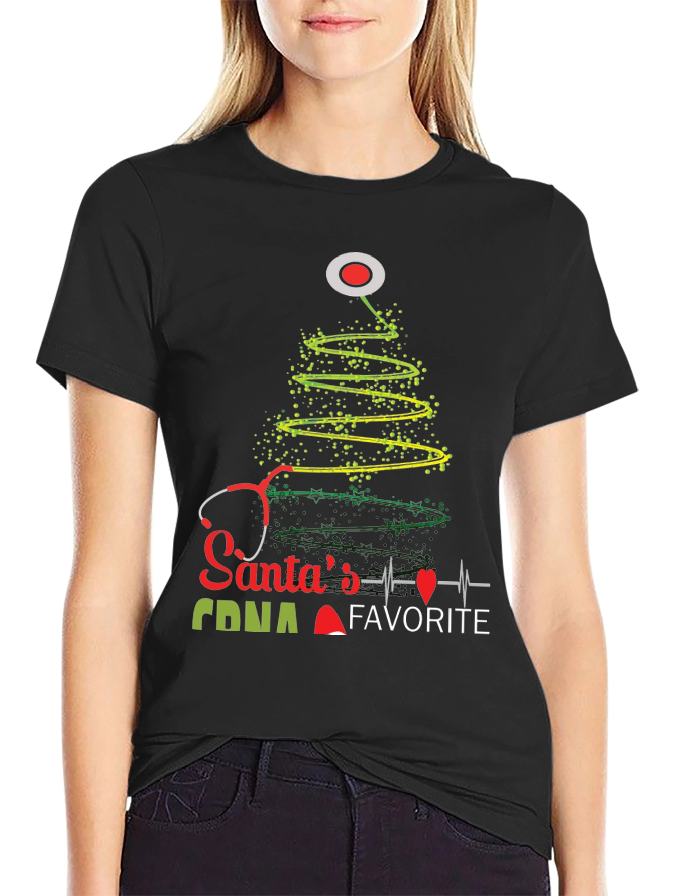 Santas Favorite CNA Christmas Tree Stethoscope T-Shirt