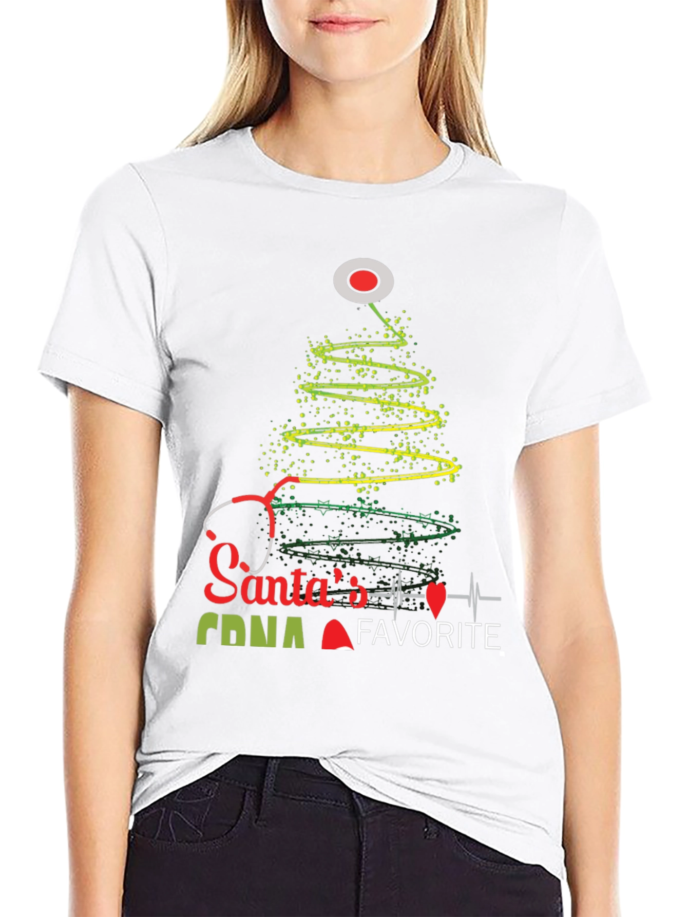 Santas Favorite CNA Christmas Tree Stethoscope T-Shirt