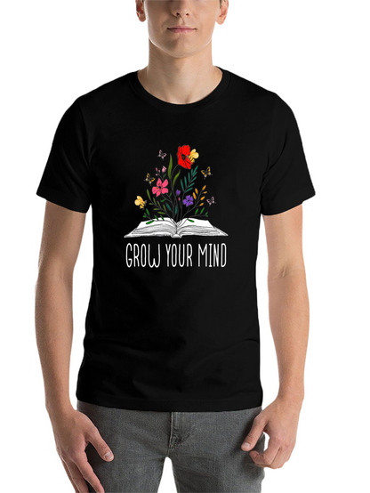 Grow Your Mind Book & Flowers Graphic T-Shirt