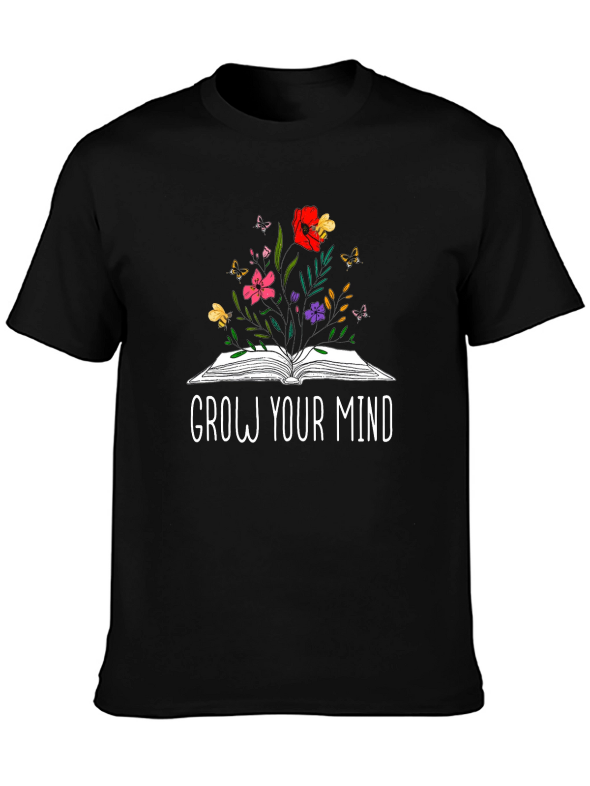 Grow Your Mind Book & Flowers Graphic T-Shirt