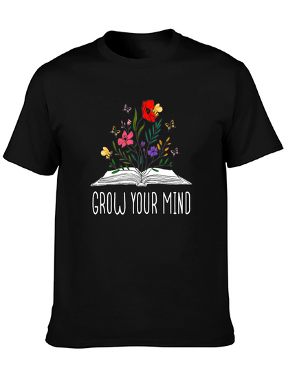 Grow Your Mind Book & Flowers Graphic T-Shirt