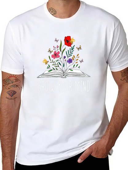 Grow Your Mind Book & Flowers Graphic T-Shirt