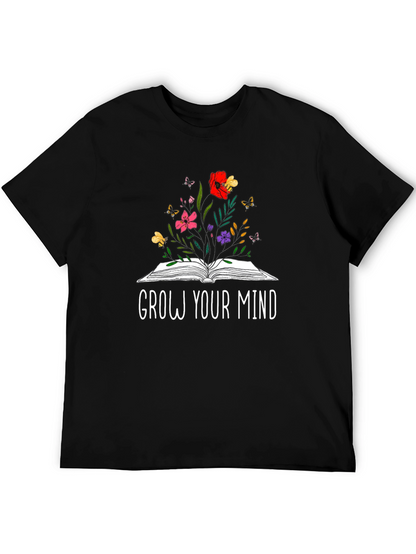 Grow Your Mind Book & Flowers Graphic T-Shirt