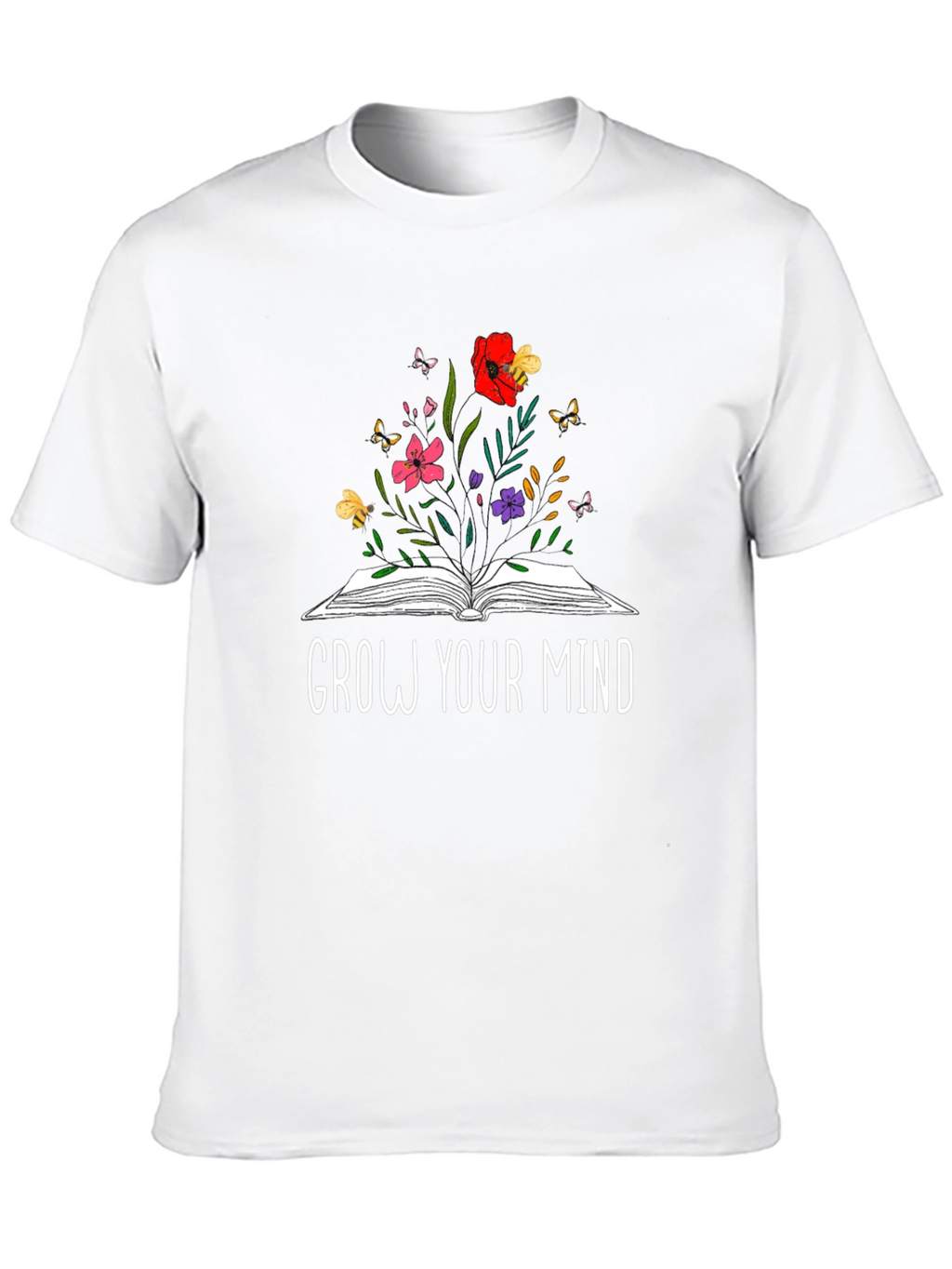 Grow Your Mind Book & Flowers Graphic T-Shirt