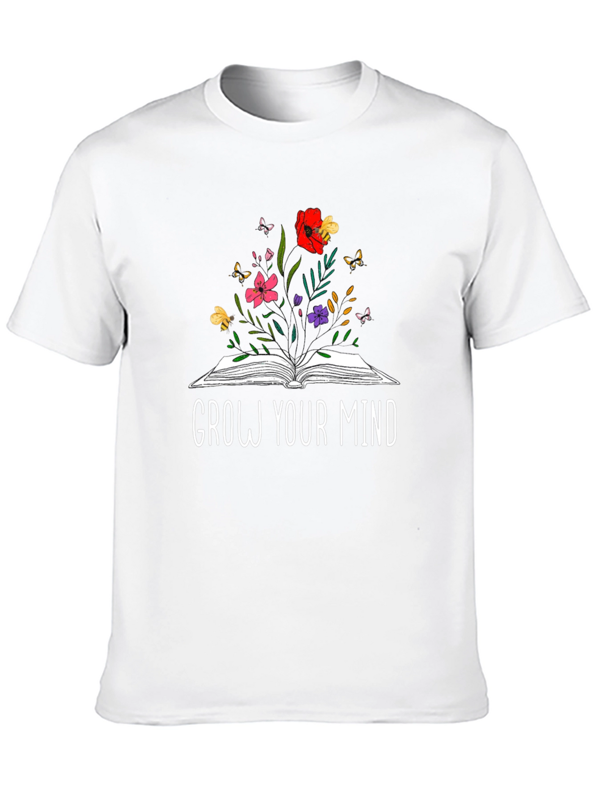 Grow Your Mind Book & Flowers Graphic T-Shirt
