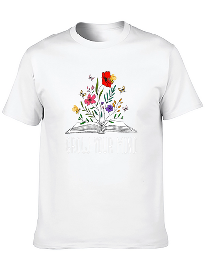 Grow Your Mind Book & Flowers Graphic T-Shirt