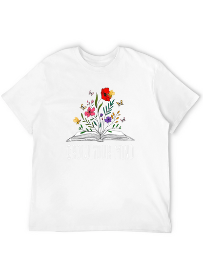 Grow Your Mind Book & Flowers Graphic T-Shirt