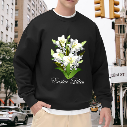 Easter Lilies Flower Crewneck Sweatshirt - Elegant White Lily Floral Pullover, Spring Botanical Graphic, Easter Gift for Her