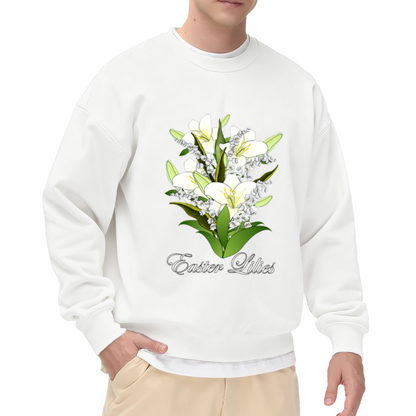 Easter Lilies Flower Crewneck Sweatshirt - Elegant White Lily Floral Pullover, Spring Botanical Graphic, Easter Gift for Her