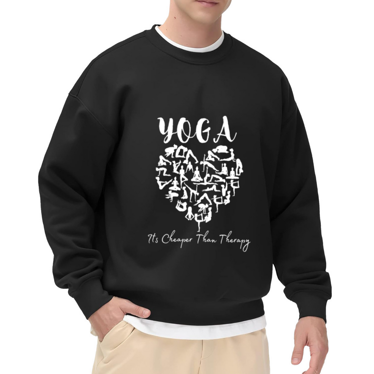 Yoga It's Cheaper Than Therapy Heart Pose Crewneck Sweatshirt | Funny Wellness Yoga Lover Pullover, Self-Care Gift