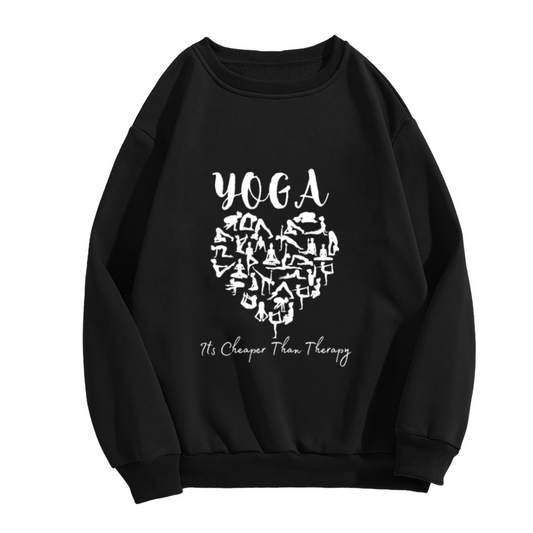 Yoga It's Cheaper Than Therapy Heart Pose Crewneck Sweatshirt | Funny Wellness Yoga Lover Pullover, Self-Care Gift