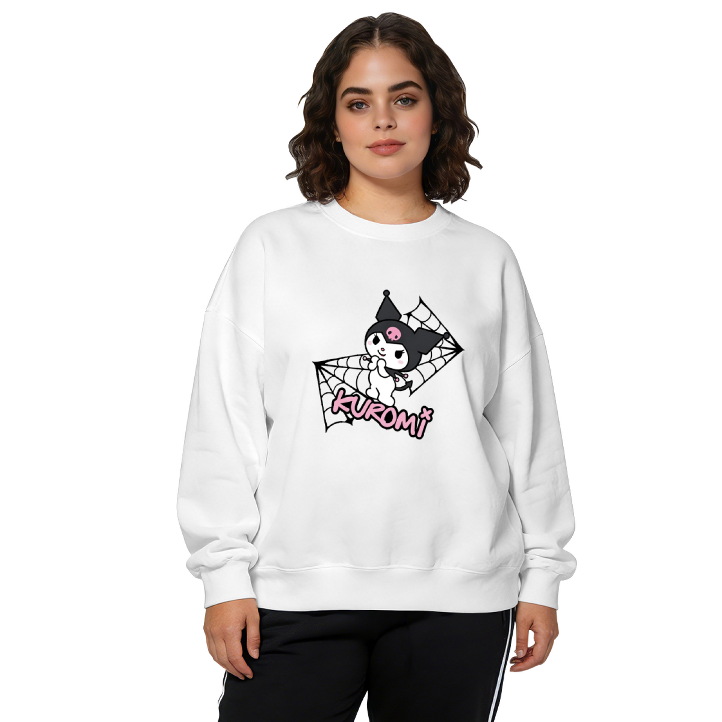 Edgy Spider Web Kuromi Fashion Print Crewneck Sweatshirt