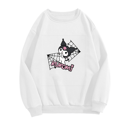 Edgy Spider Web Kuromi Fashion Print Crewneck Sweatshirt