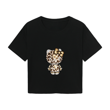 Adorable Pochacco & Hello Kitty Hang?Out White Cropped Tee