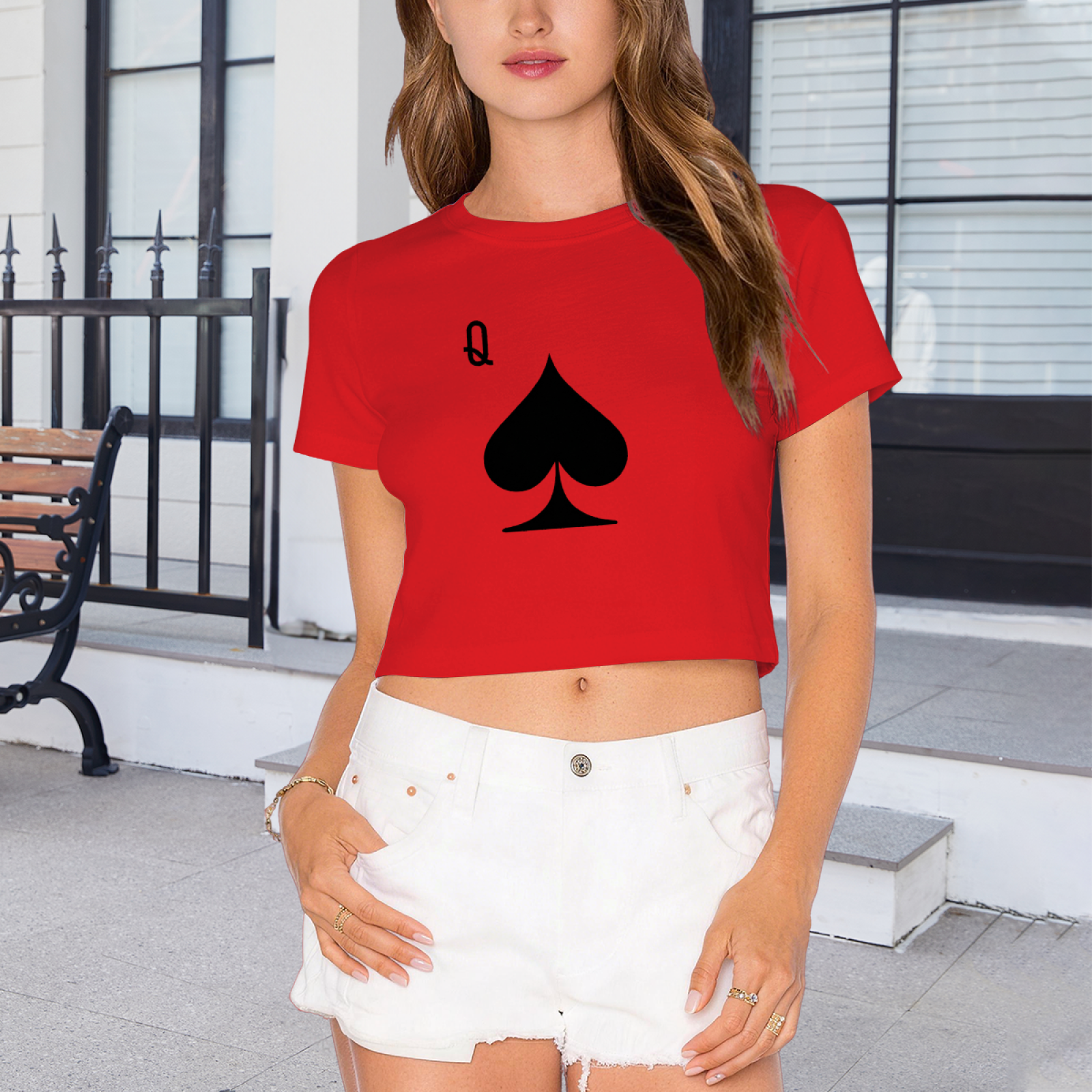 Queen of Spades Retro Poker Red Crop Top