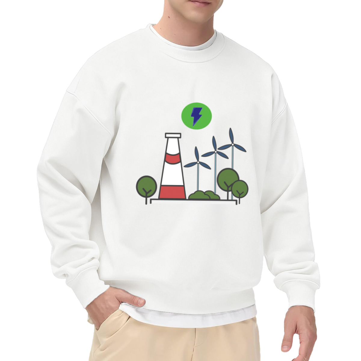 Clean Energy Sweatshirt | Wind Turbine Power Tower Graphic Crewneck, Eco Friendly Green Energy Pullover Top, Environmental Gift for Men Women
