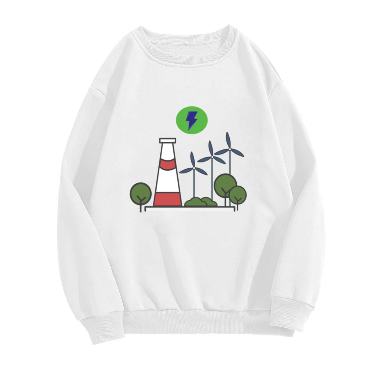 Clean Energy Sweatshirt | Wind Turbine Power Tower Graphic Crewneck, Eco Friendly Green Energy Pullover Top, Environmental Gift for Men Women
