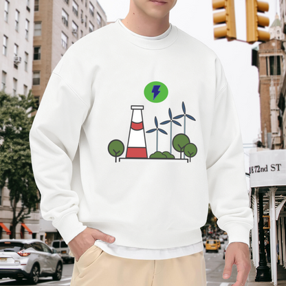 Clean Energy Sweatshirt | Wind Turbine Power Tower Graphic Crewneck, Eco Friendly Green Energy Pullover Top, Environmental Gift for Men Women