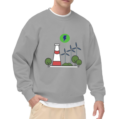 Clean Energy Sweatshirt | Wind Turbine Power Tower Graphic Crewneck, Eco Friendly Green Energy Pullover Top, Environmental Gift for Men Women