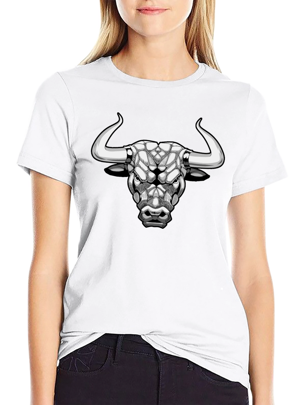 Geometric Bull Graphic Tee - Black