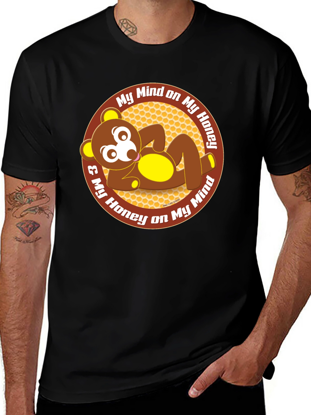 Funny Bear Honey Mind Mens Black T-Shirt