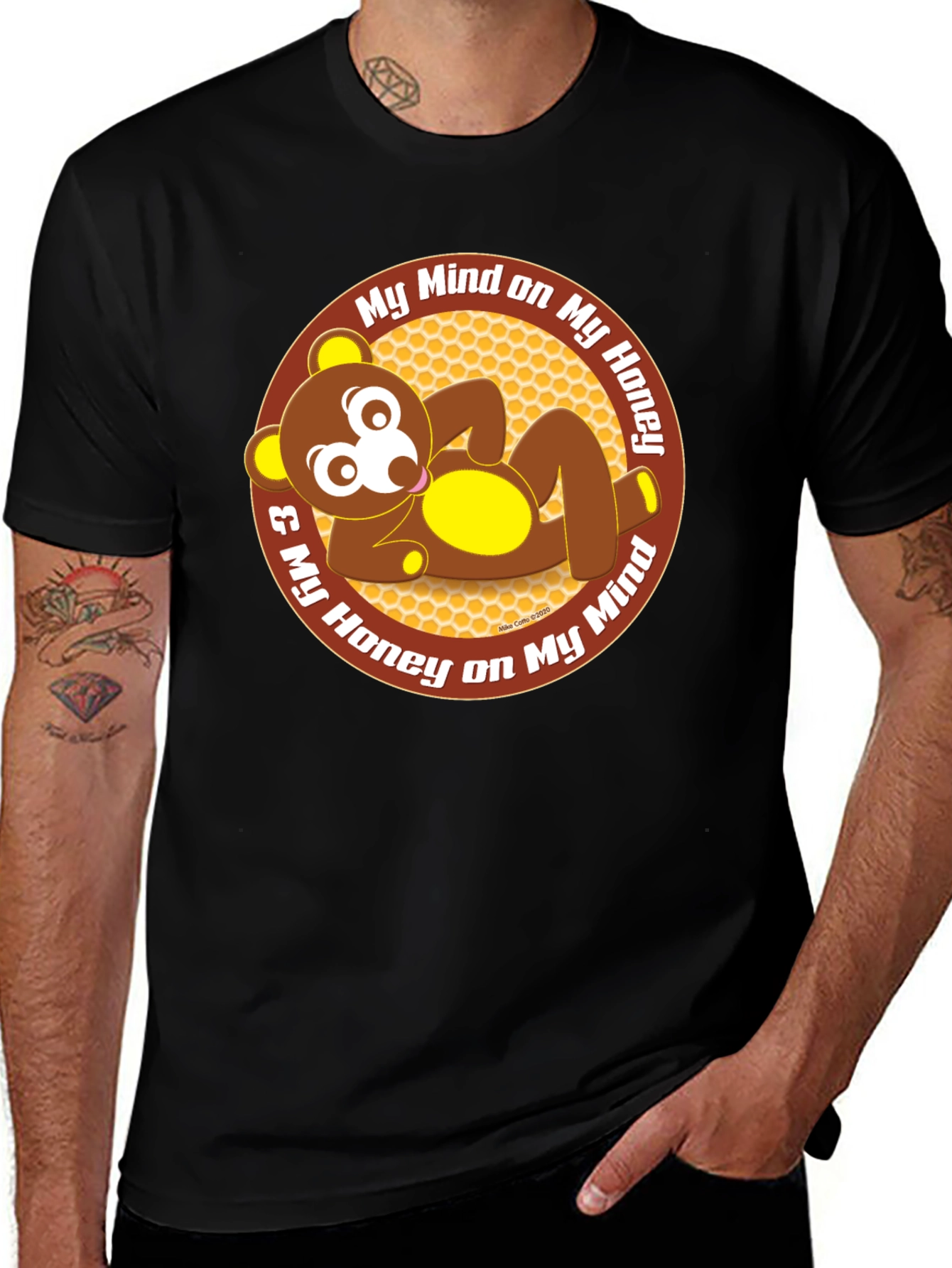Funny Bear Honey Mind Mens Black T-Shirt