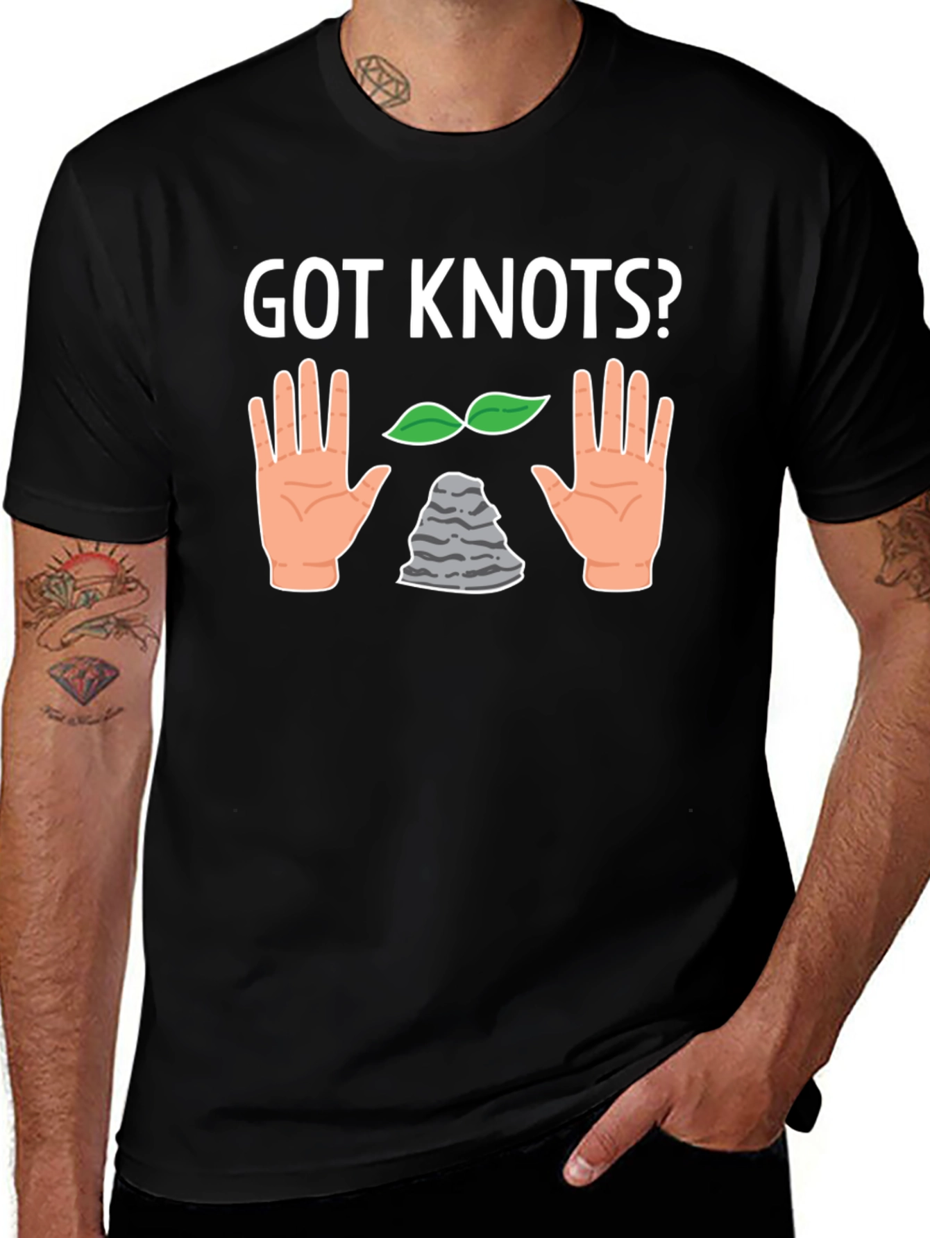 Got Knots? Hand Leaves and Rock T-Shirt