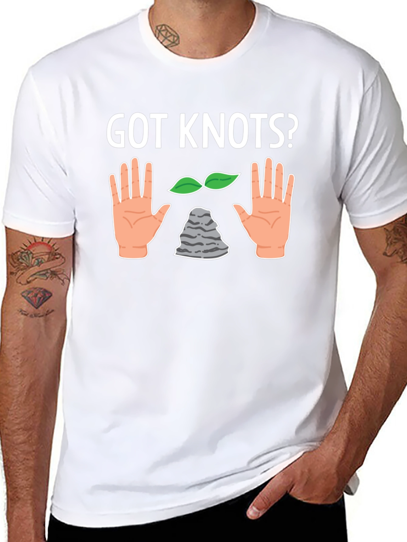 Got Knots? Hand Leaves and Rock T-Shirt