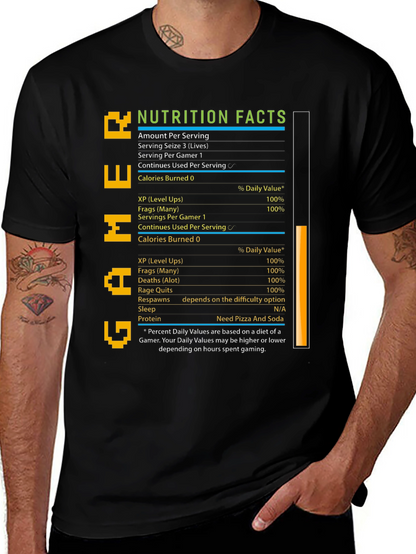 Gamer Nutrition Facts T-Shirt - Black