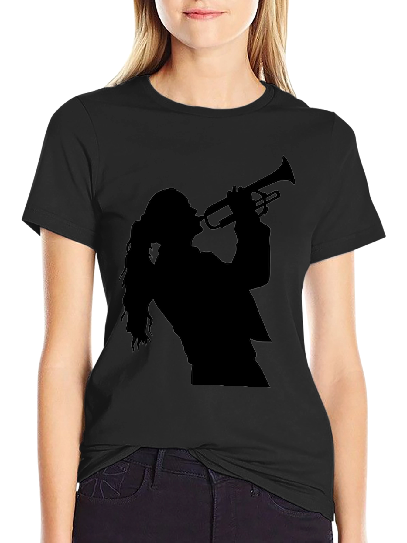 Trumpet Player Graphic Tee - Black Cotton