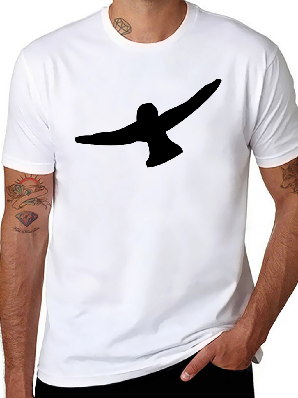 Black T-Shirt with Abstract Bird Graphic