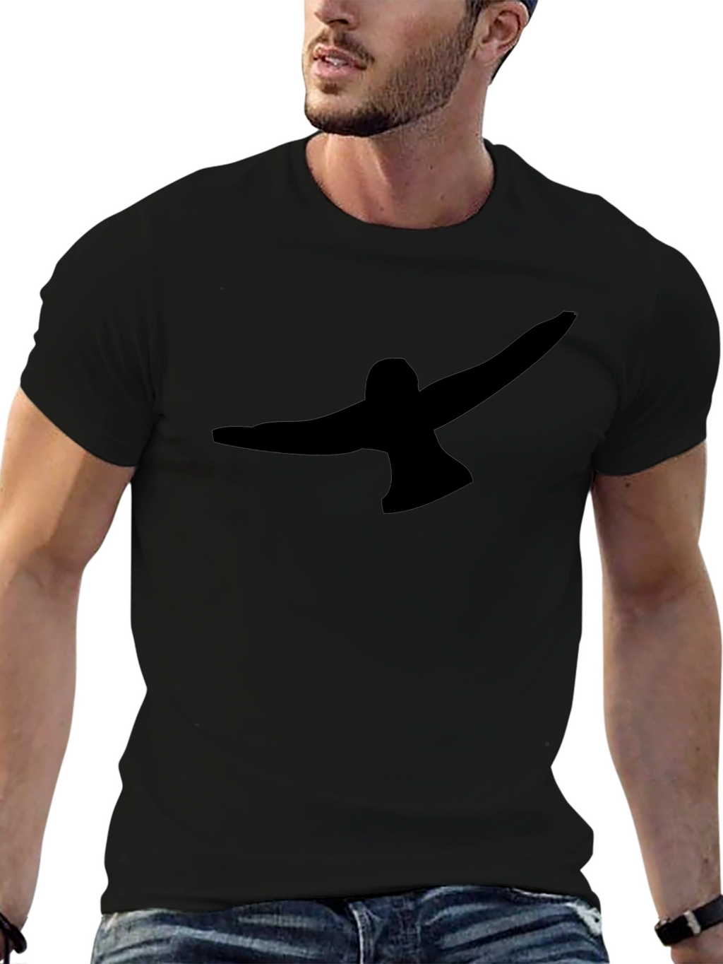 Black T-Shirt with Abstract Bird Graphic