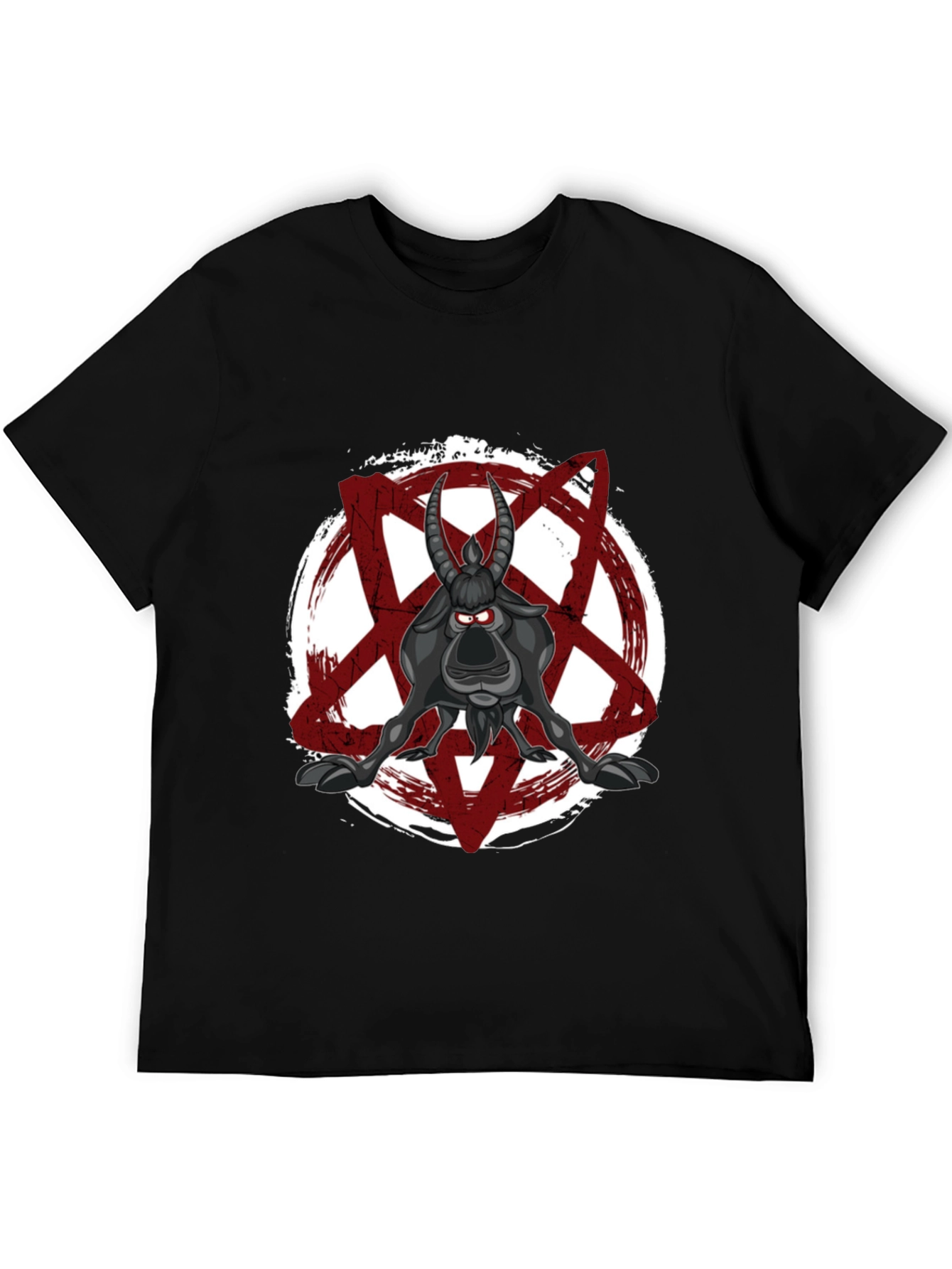 Cartoon Goat Pentagram T-Shirt - Black Graphic Tee
