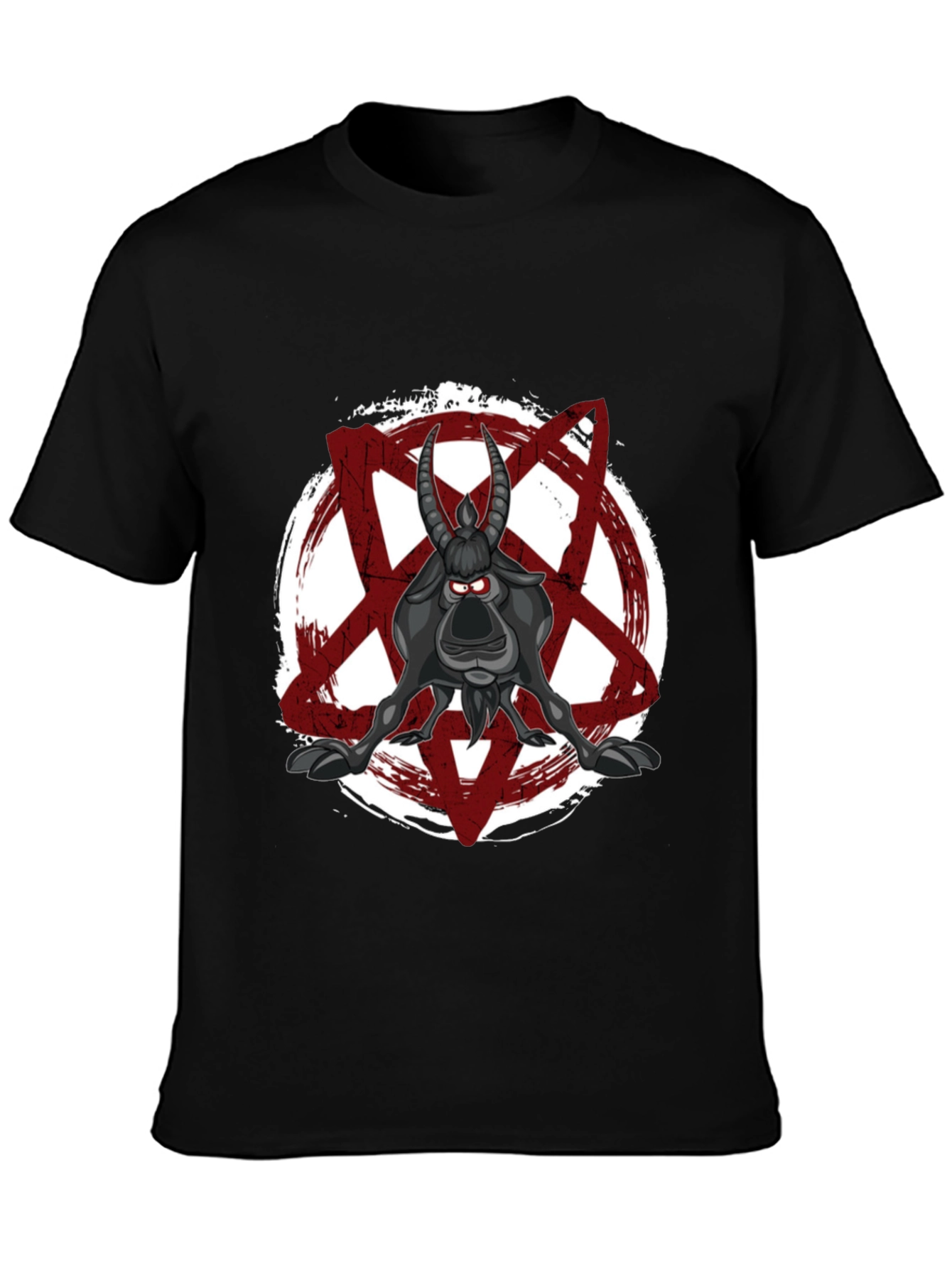 Cartoon Goat Pentagram T-Shirt - Black Graphic Tee