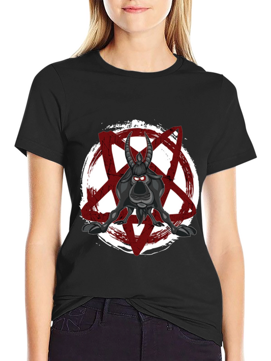 Cartoon Goat Pentagram T-Shirt - Black Graphic Tee