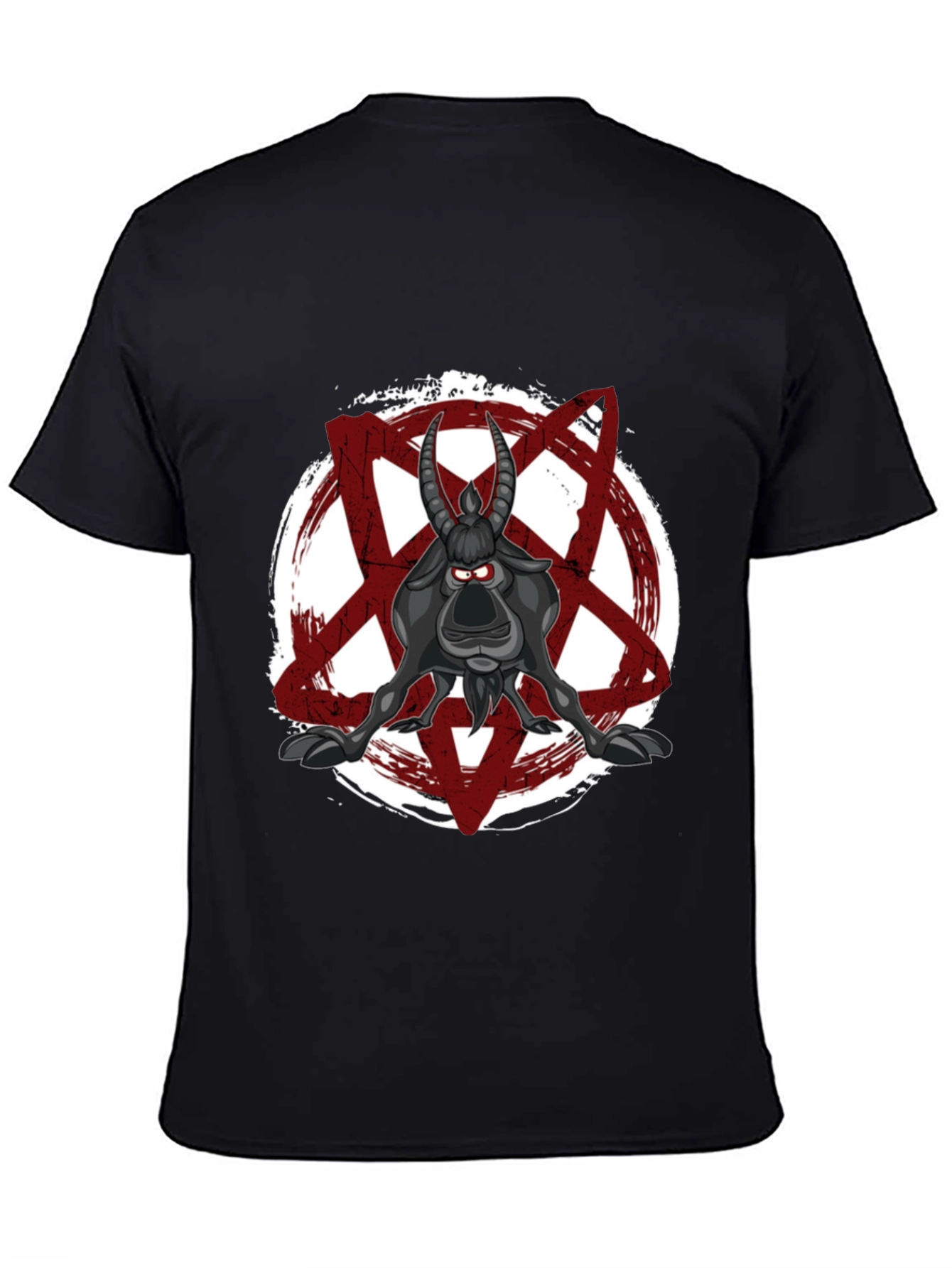 Cartoon Goat Pentagram T-Shirt - Black Graphic Tee