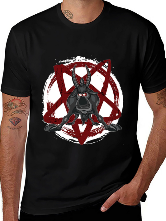 Cartoon Goat Pentagram T-Shirt - Black Graphic Tee