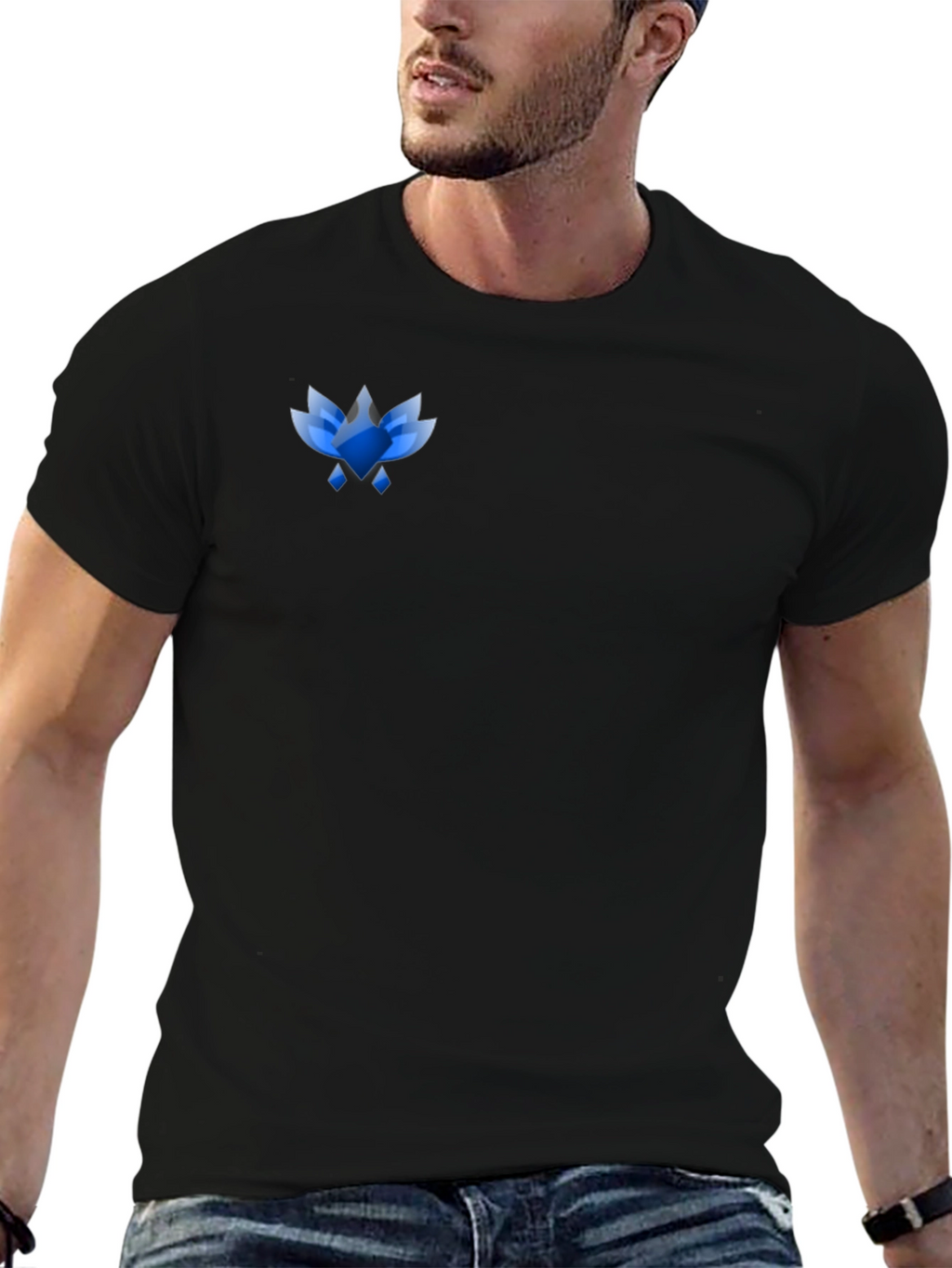 Mens Black Tee with Abstract Blue Graphic
