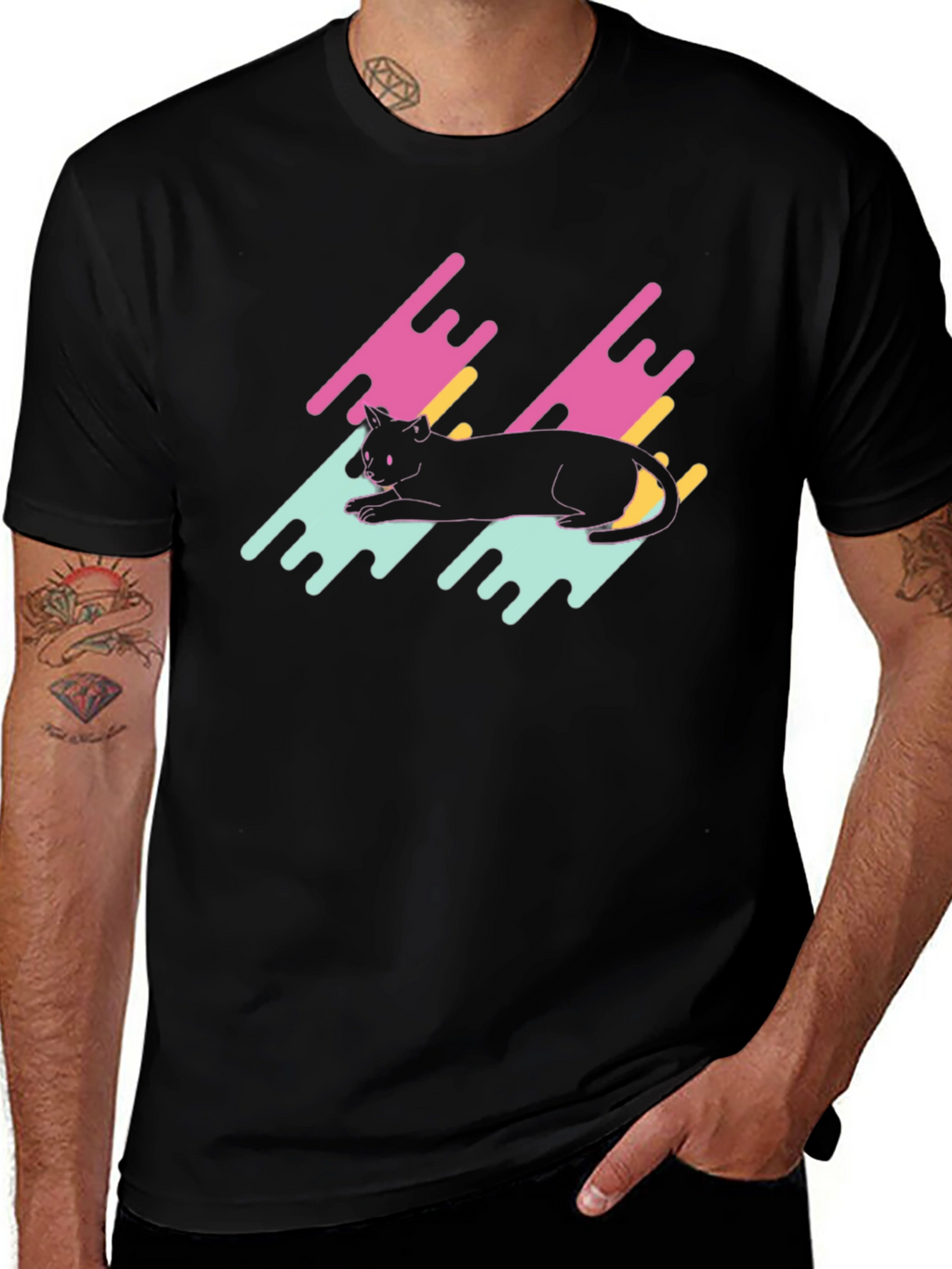 Retro Cat Graphic Tee - Black T-Shirt