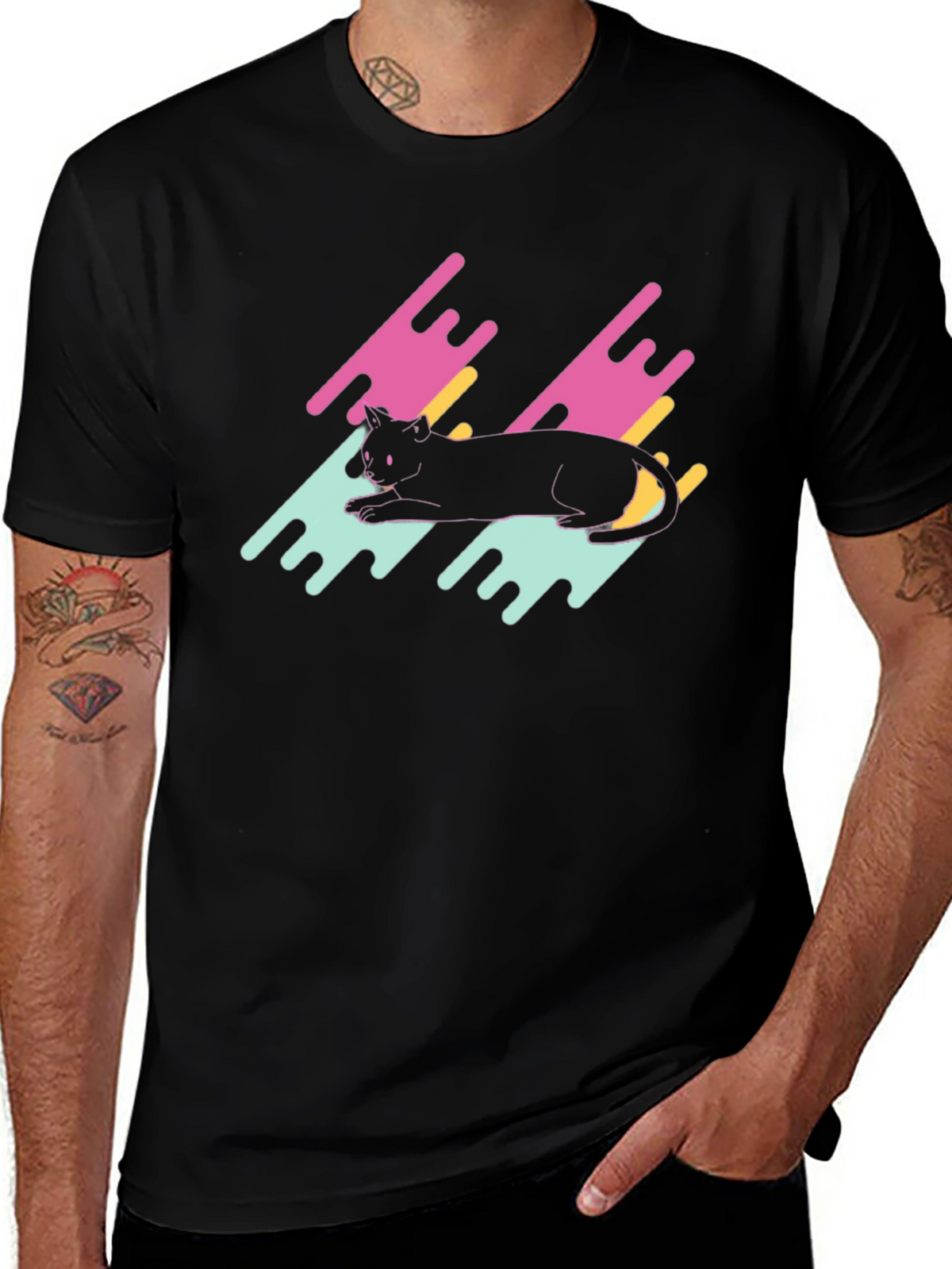 Retro Cat Graphic Tee - Black T-Shirt