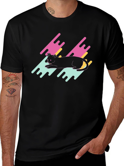 Retro Cat Graphic Tee - Black T-Shirt