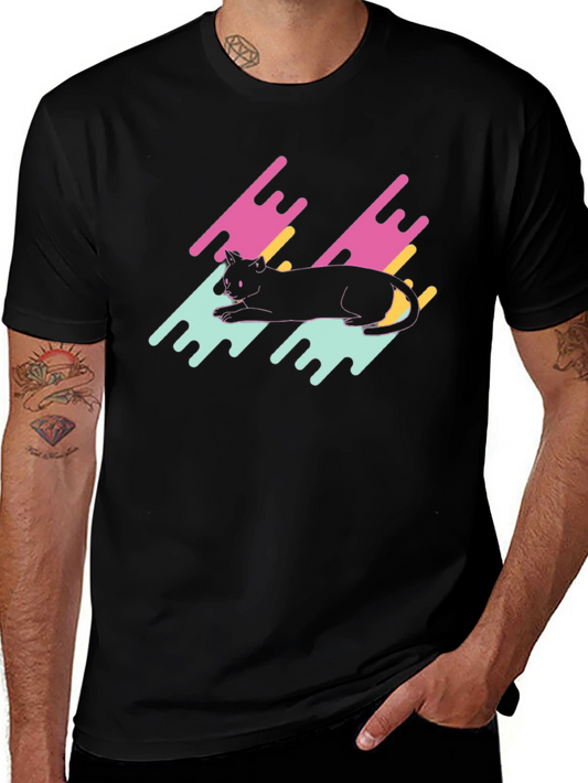 Retro Cat Graphic Tee - Black T-Shirt