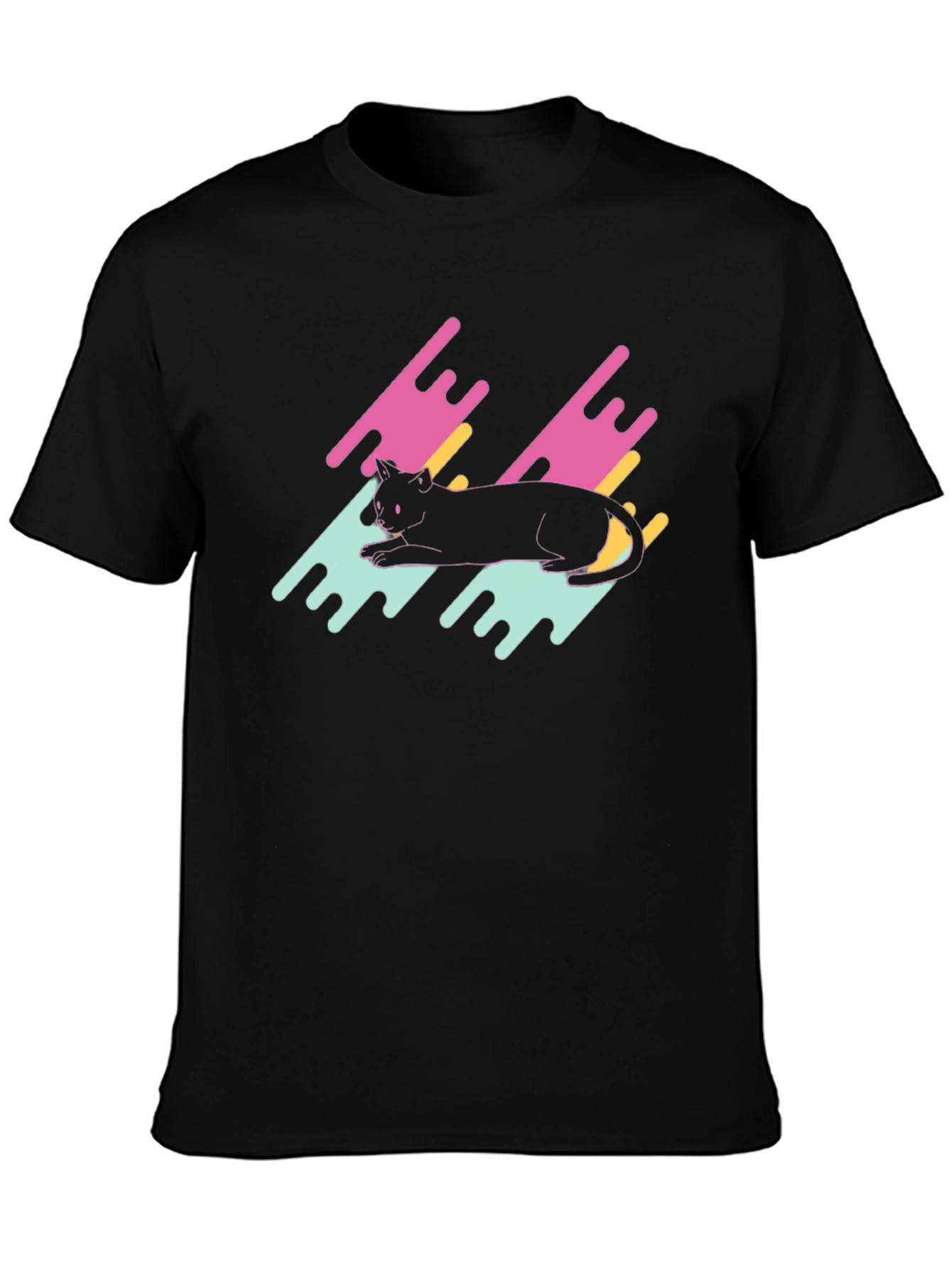 Retro Cat Graphic Tee - Black T-Shirt