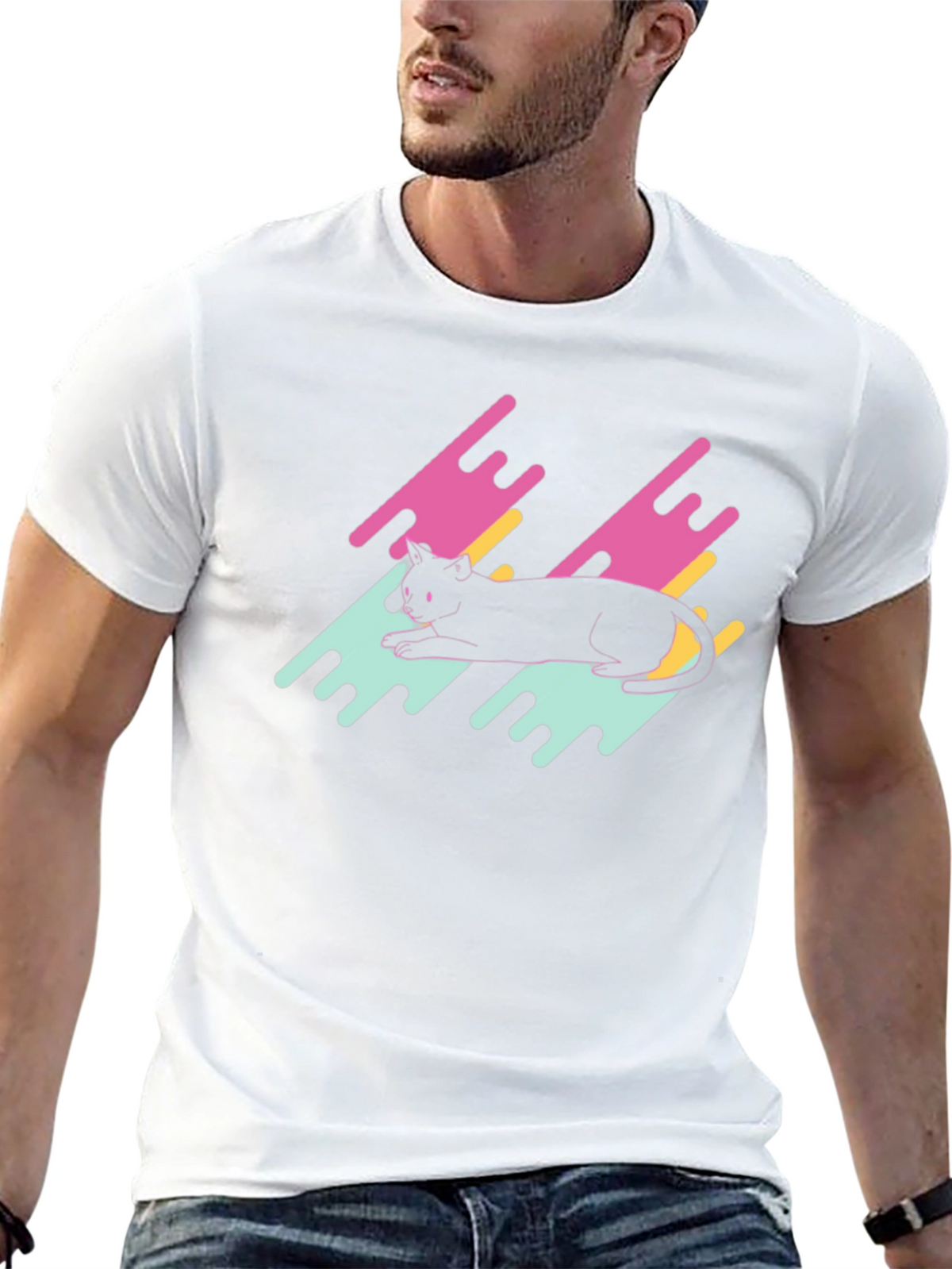 Retro Cat Graphic Tee - Black T-Shirt