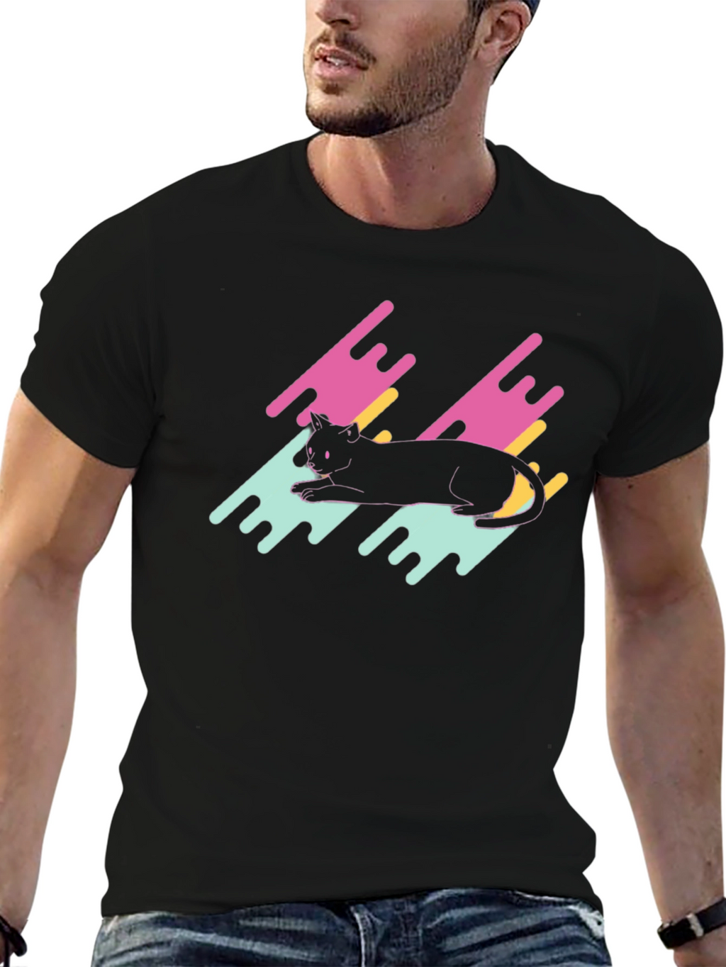 Retro Cat Graphic Tee - Black T-Shirt