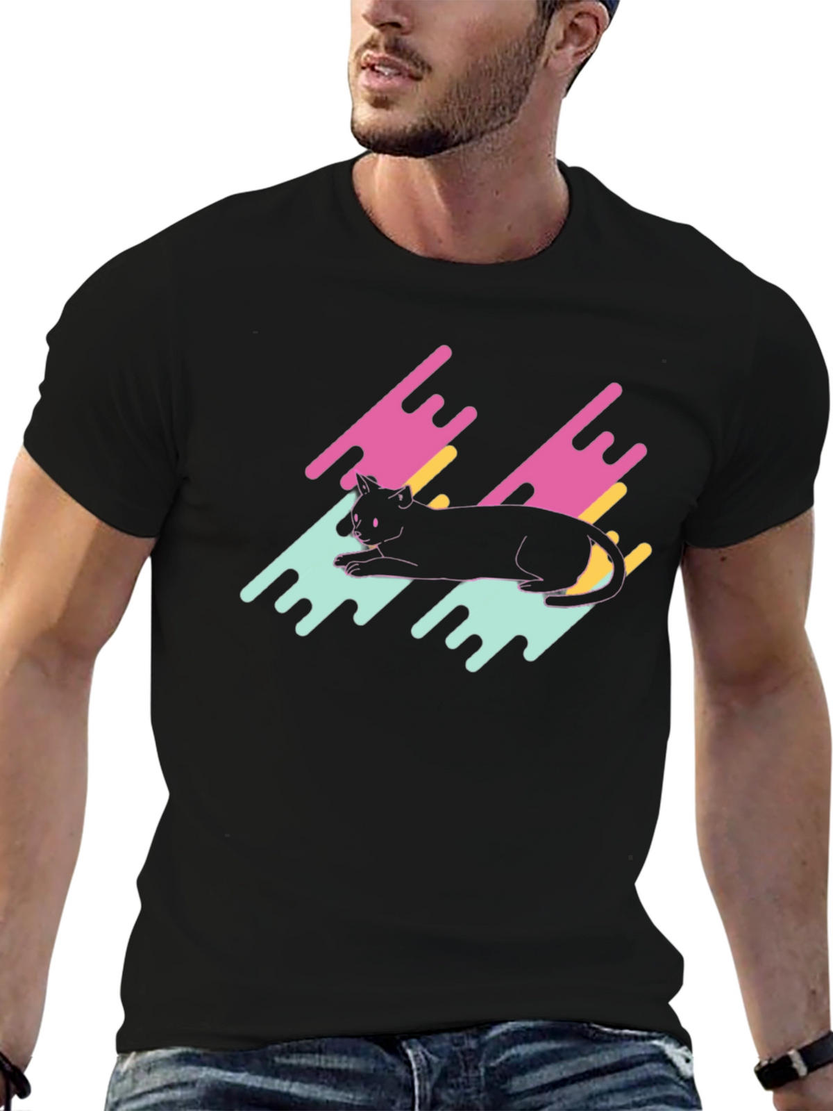 Retro Cat Graphic Tee - Black T-Shirt